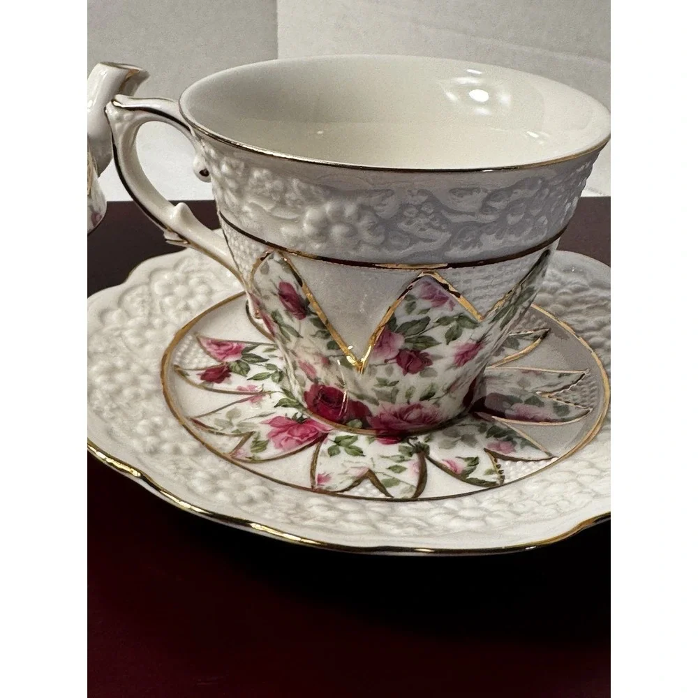 4 piece Grace  teaware tea for one Rose Floral Teapot Cup Saucer & cookie  tray